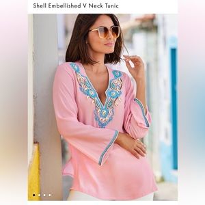 Pristine Boston Proper Pink Shell Embellished Sexy Tunic Style Top S